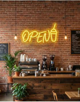Open Ve Kahve Neon Tabela